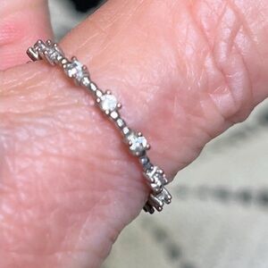 Sterling Silver Opal & CZ Eternity Band – Size 8.5